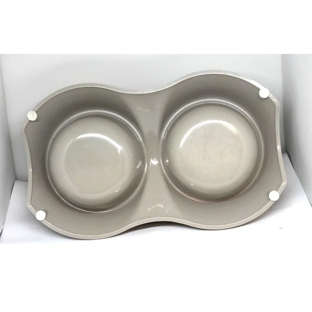 VanNess Ecoware Bamboo Double Cat Dish 16 oz - 12” x 7” Heavy Duty Non-Skid Gray